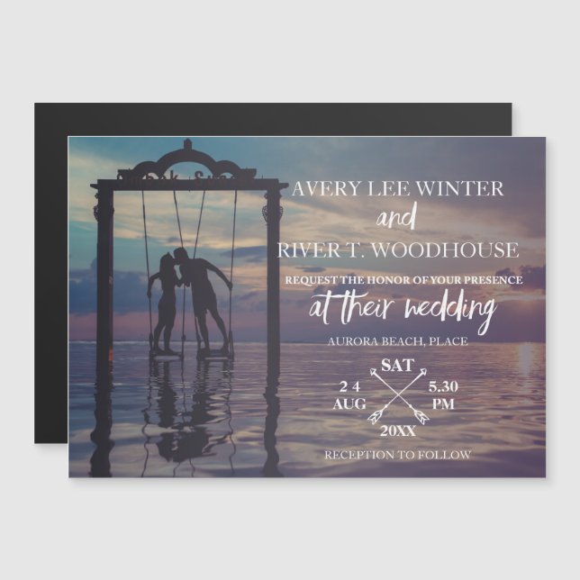 Pilar - inbjudan till fotokortsbröllop magnetisk inbjudningskort (Fram/baksida)