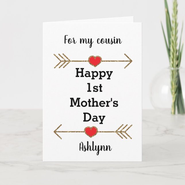 Pilar och 1st mors dagkusin för hjärtor kort (Framsida)