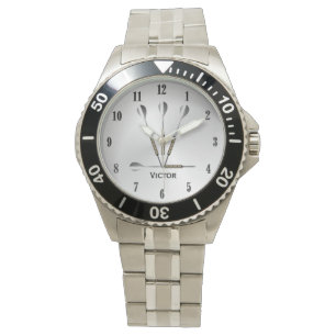 Pilar Silver Personligt Namn Svarta Nummer Armbandsur