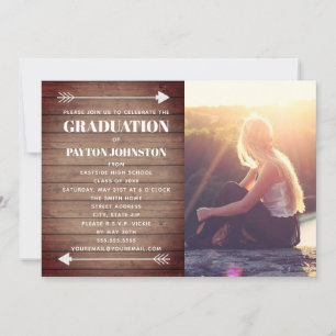 Pilar Studenten Photo Rustic Wood Plank Inbjudningar
