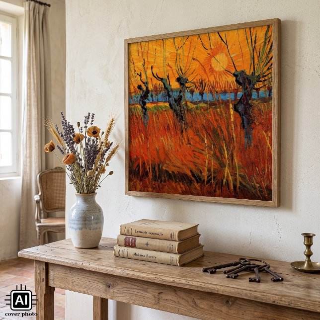 Pilar vid solnedgång av Vincent van Gogh Poster (Willows at Sunset by Vincent van Gogh is a vintage fine art post impressionism landscape painting.)
