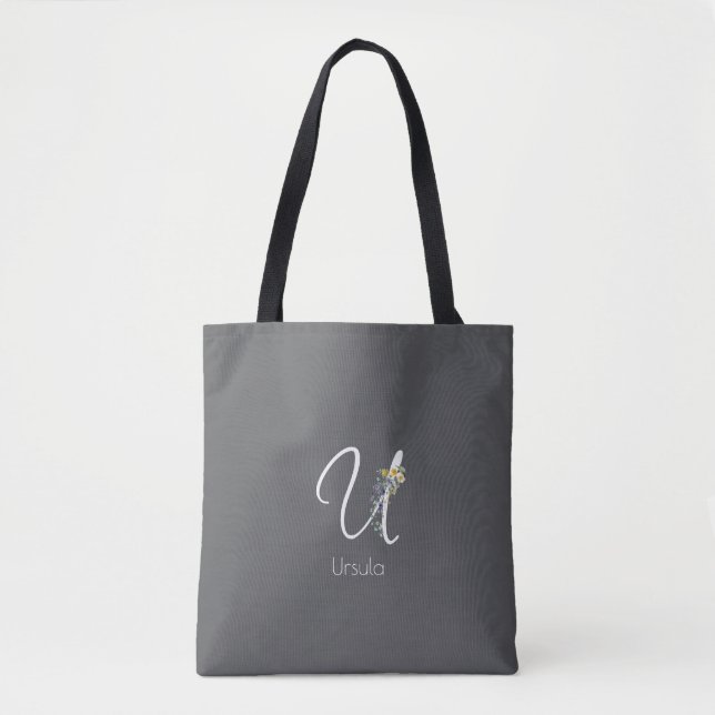 Pilates-älskare Blommig monogram vattenfärg grå Tygkasse (Framsida)