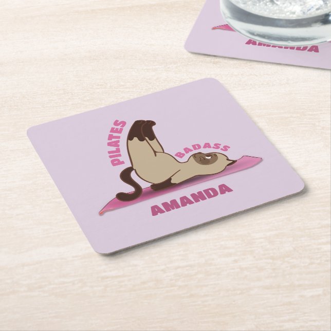 Pilates Badass Tränings Kitty Cat Coaster Underlägg Papper Kvadrat (Vinklad)
