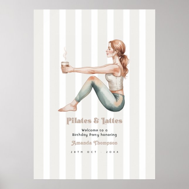 Pilates & Lattes Wellness Födelsedagsfest Välkomme Poster (Framsidan)