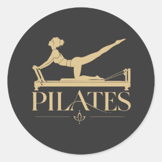 Pilates Reformer Beige Grafik Runt Klistermärke