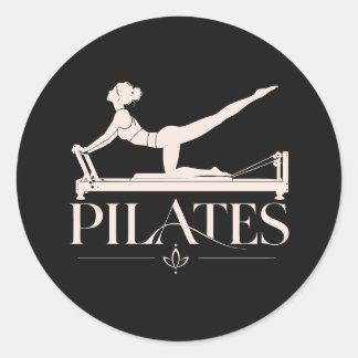 Pilates Reformer-Blekgul Grafisk Runt Klistermärke