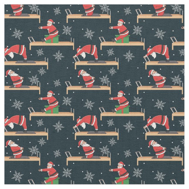 Pilates Reformer Santa Seamless Christmas Patterns Tyg (Närbild)