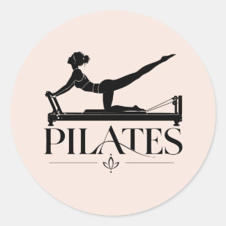 Pilates Reformer-Svart Grafisk Ljusrosa Runt Klistermärke