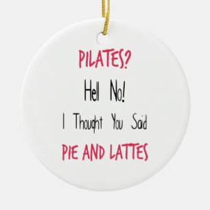 Pilates roligt citationstecken, svart och rosor julgransprydnad keramik