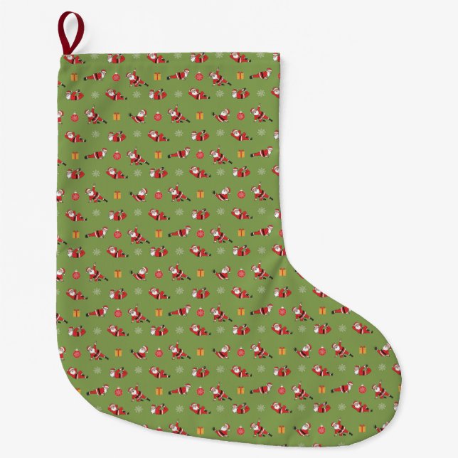 Pilates Tomte Sömlösa Julmönster Stor Julstrumpa (Framsidan)