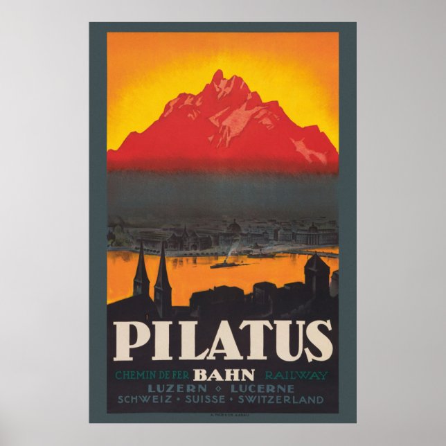 Pilatus Bahn Switzerland Vintage Poster 1910 (Framsidan)