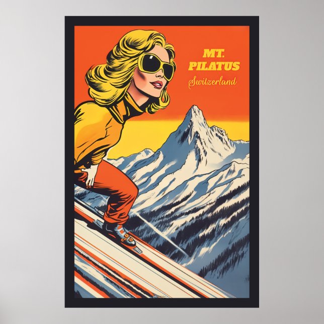Pilatus, Schweiz, Ski Poster (Framsidan)
