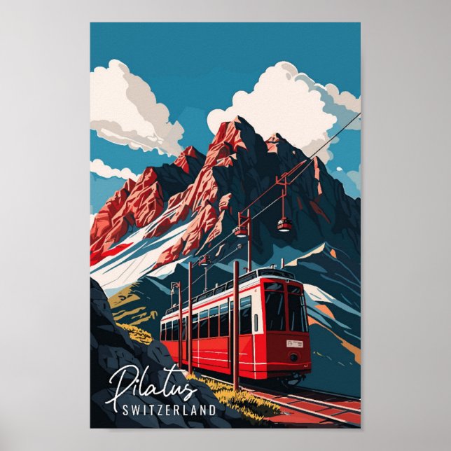 Pilatus Schweiz vintage resor illustration Poster (Framsidan)