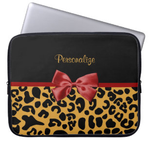 Pilbåge för band för svart och guld- Leopardtryck Laptop Fodral