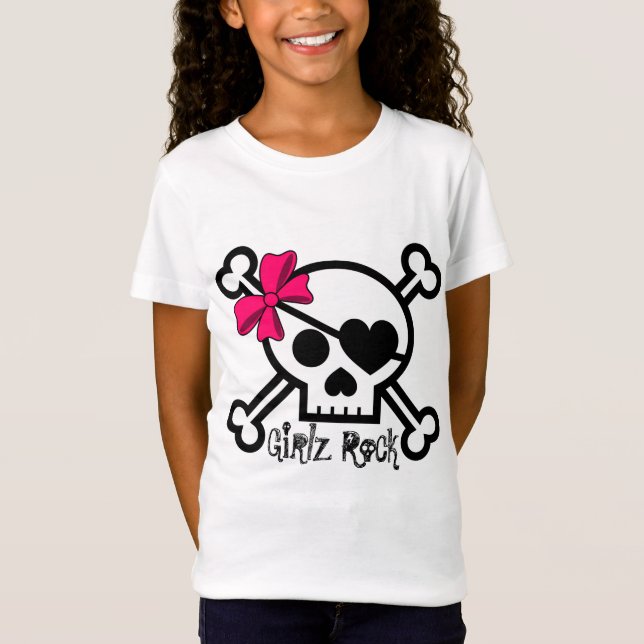 Pilbåge för för flickastenskalle och rosor tee shirt (Framsida)