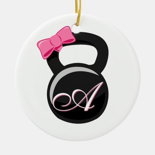 Pilbåge- och MonogramKettlebell rosor "A ", Julgransprydnad Keramik (Framsidan)