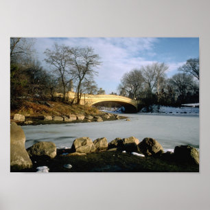 Pilbågen överbryggar den Central Park vintern NYC Poster
