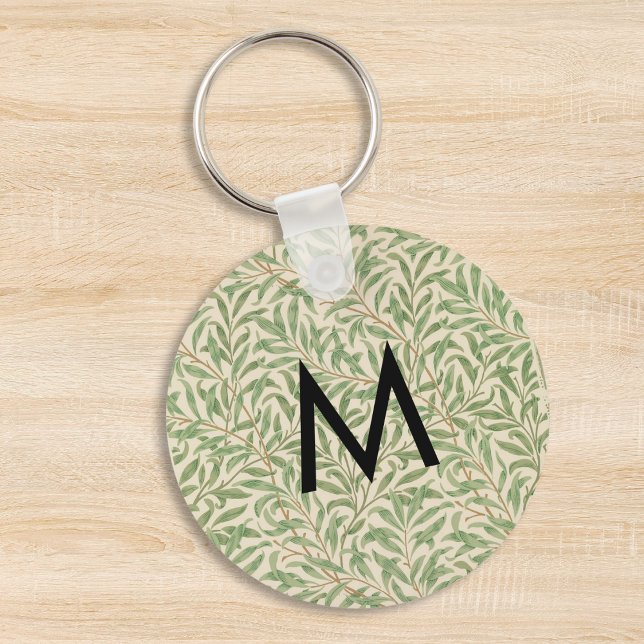 Pilblad Botaniska blad William Morris Monogram Nyckelring (A monogrammed keyring with William Morris Willow Bough pattern)