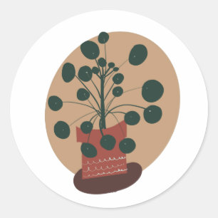 Pilea krukväxter växtkruka grönska runt klistermärke
