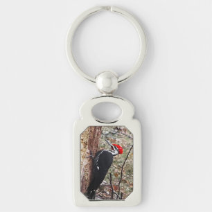 Pileated Woodpecker Rektangulärt Silverfärgad Nyckelring
