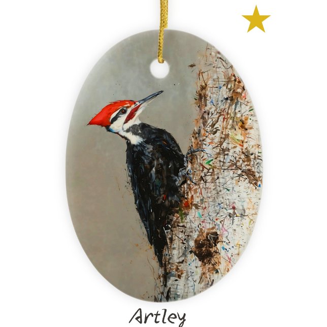 Pileed Woodpecker Bird Painting Årlig jul Julgransprydnad Keramik (Skapare uppladdad)