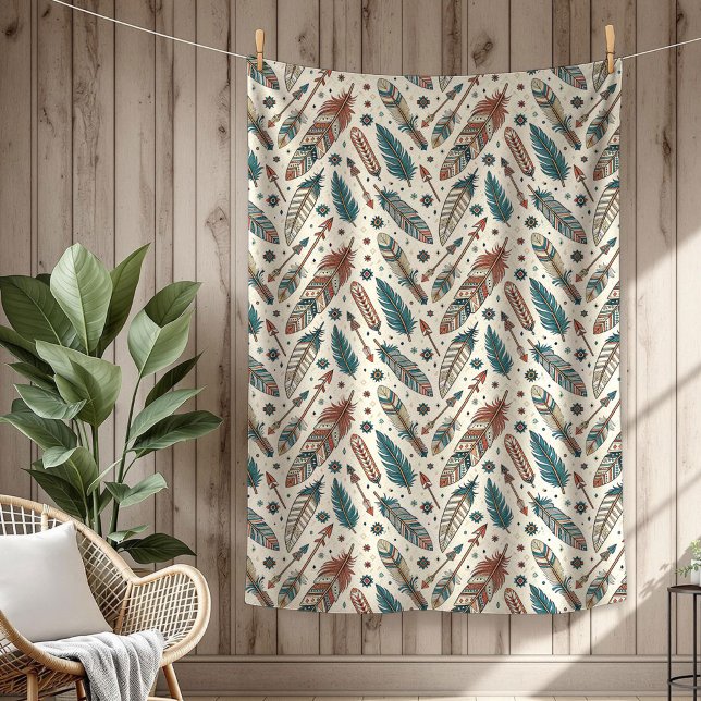 Pilen Boho Autsible Tribal Native Ethnic-fjäthers Fleecefilt (Boho Authentic Tribal Native Ethnic feathers arrow Fleece Blanket)