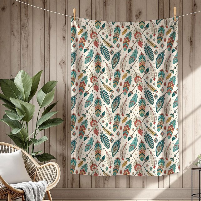 Pilen Boho Autsible Tribal Native Ethnic-fjäthers Fleecefilt (Boho Authentic Tribal Native Ethnic feathers arrow Fleece Blanket)