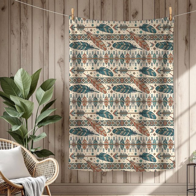 Pilen Boho Autsible Tribal Native Ethnic-fjäthers Fleecefilt (Boho Authentic Tribal Native Ethnic feathers arrow Fleece Blanket)