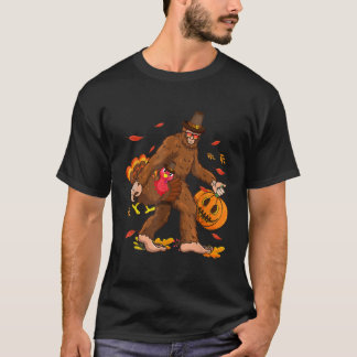 Pilgrim Bigfoot Turkey Retro Thanksgiving Sasquatc T Shirt