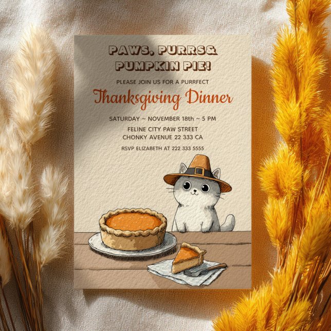 Pilgrim Cat Purrfect Funny Thanksgiving Dinner Inbjudningar (Skapare uppladdad)