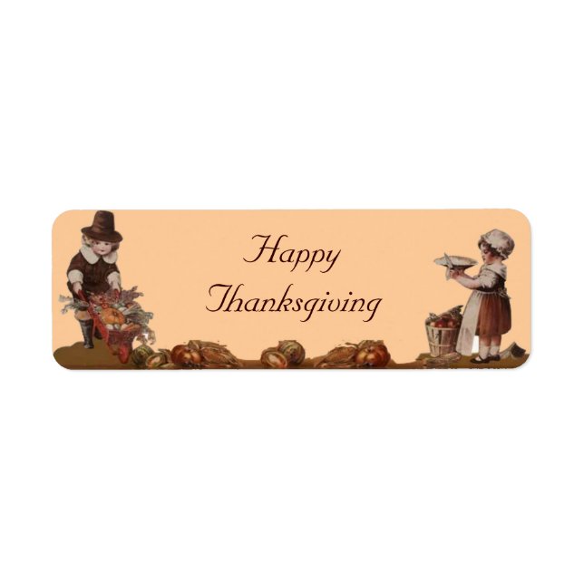 Pilgrim Children Happy thanksgiving Returadress Etikett (Framsidan)
