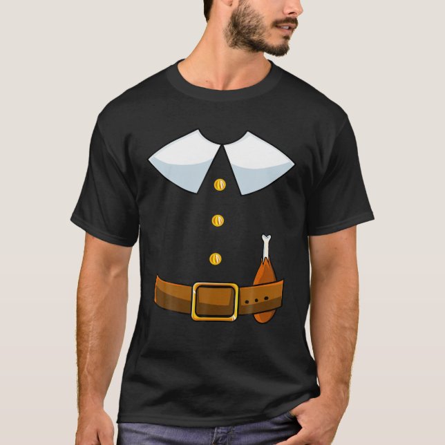 Pilgrim Costume Collar Thanksgiving Turkiet Day Ma T Shirt (Framsida)