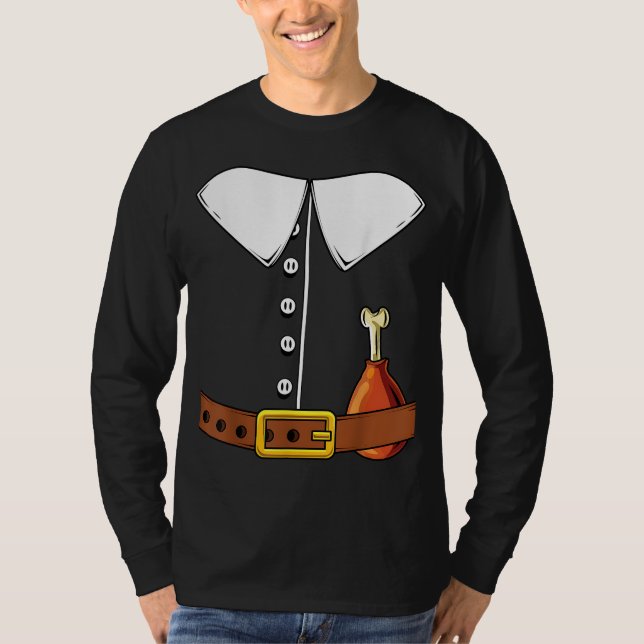 Pilgrim Costume Hat Colonist Thanksgiving Turkiet  T Shirt (Framsida)