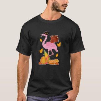 Pilgrim Flamingo with Turkey - Cute Funny Thanksgi T Shirt