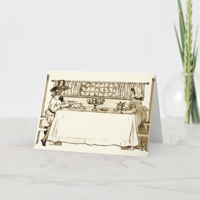 Pilgrim Girl and Boy Vintage Thanksgiving Helgkort (Framsida)