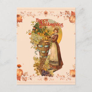 Pilgrim Girl Thanksgiving Helg Vykort