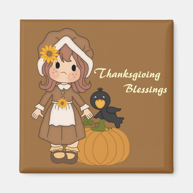 Pilgrim Girl Thanksgiving Magnet (Framsidan)