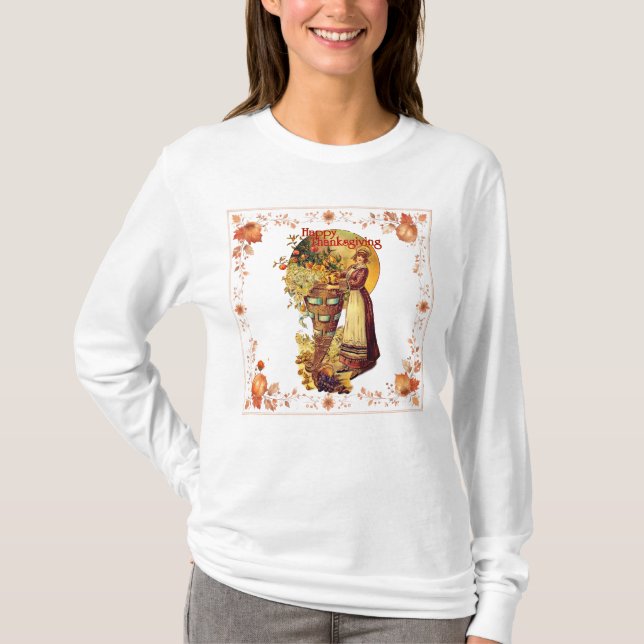 Pilgrim Girl Thanksgiving T Shirt (Framsida)