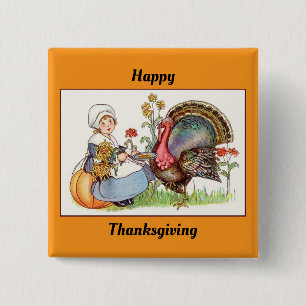 Pilgrim Girl with Turkey Button Knapp