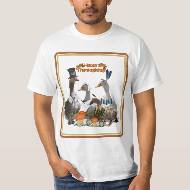 Pilgrim Goose och Ankor Thanksgiving Tee Shirt (Framsida)