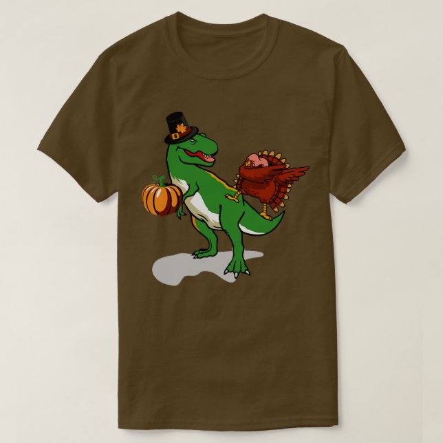 Pilgrim hat T Rex Dinosaur Dabbing T Shirt (Design framsida)