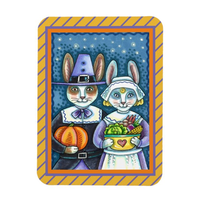PILGRIM KINITS, THANKSGIVING HARE'S HARVEST, CUTE MAGNET (Vertikal)