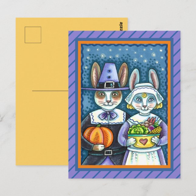 PILGRIM KINITS, THANKSGIVING HARE'S HARVEST, CUTE VYKORT (Fram/baksida)