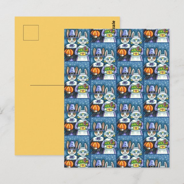 PILGRIM KINITS, THANKSGIVING HARE'S HARVEST, CUTE VYKORT (Fram/baksida)