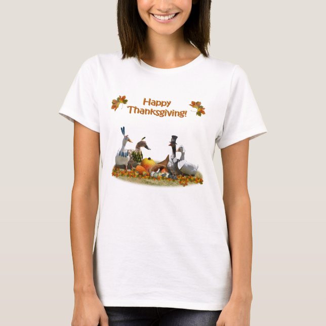 Pilgrim och Indiska Anka Thanksgiving T Shirt (Framsida)