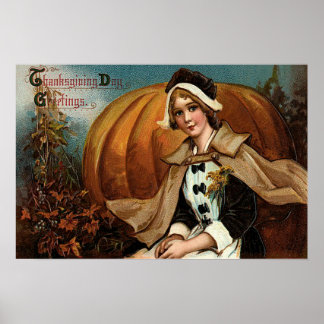 Pilgrim Pumpkin Höst löv Poster