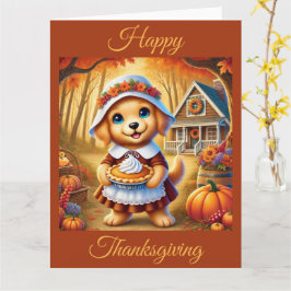 Pilgrim Puppy med Pumpkin Paj på Thanksgiving Kort