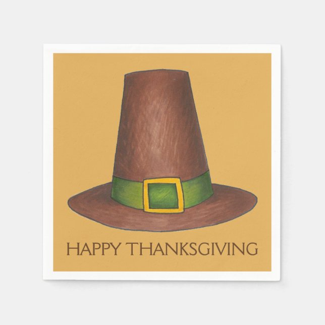 Pilgrim Puritan Hat Happy thanksgiving höstfälla Pappersservett (Framsidan)