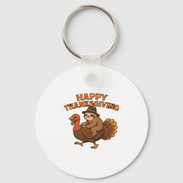 Pilgrim Sloth on Turkey Thanksgiving Classic T-Shi Nyckelring (Framsida)
