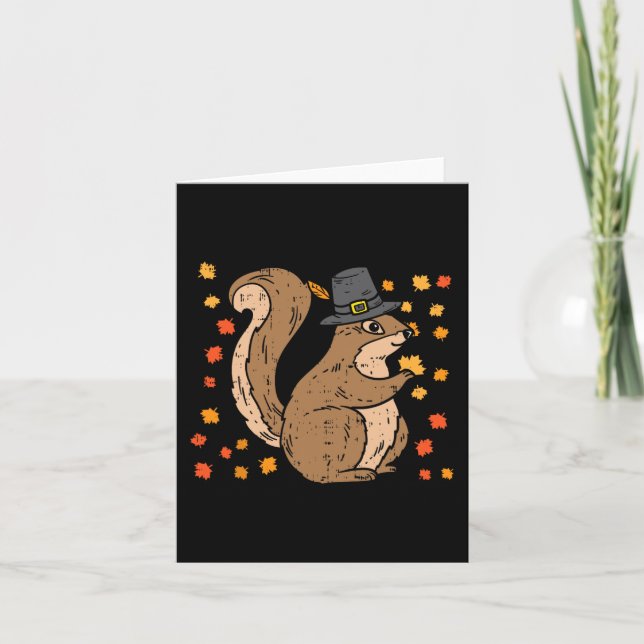 Pilgrim Squirrel Cute Thanksgiving Fall Autumn Ani Kort (Framsida)